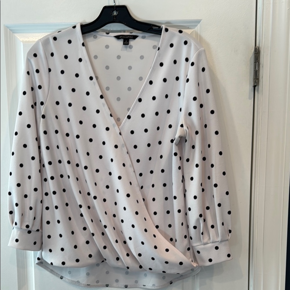 Banana Republic Polka Dot Wrap Blouse - White and Black